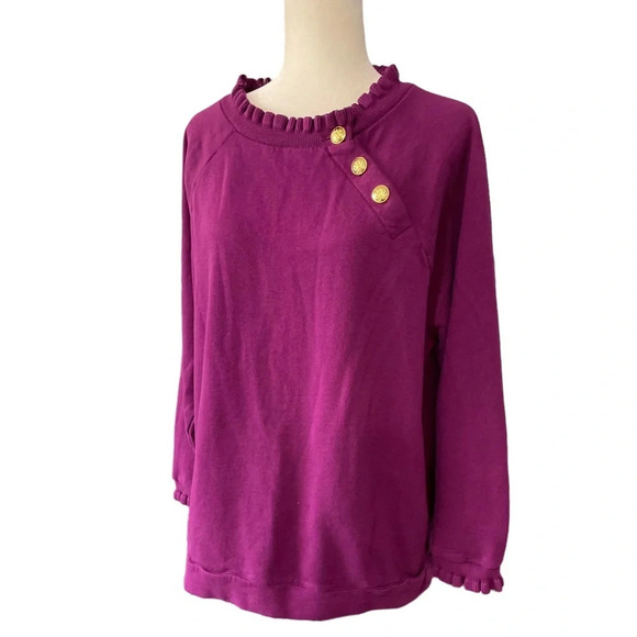 Talbots Plus Size Women's Purple Ruffle Trim Raglan Sweatshirt 2X - Picture 4 of 10